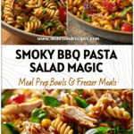 Colorful BBQ Chicken Pasta Salad served in a bowl with fresh herbs and tender chicken pieces.
